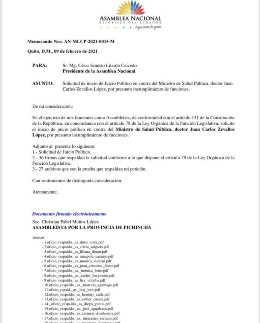 NUEVO PEDIDO DE JUICIO POLÍTICO EN CONTRA DE MINISTRO DE SALUD